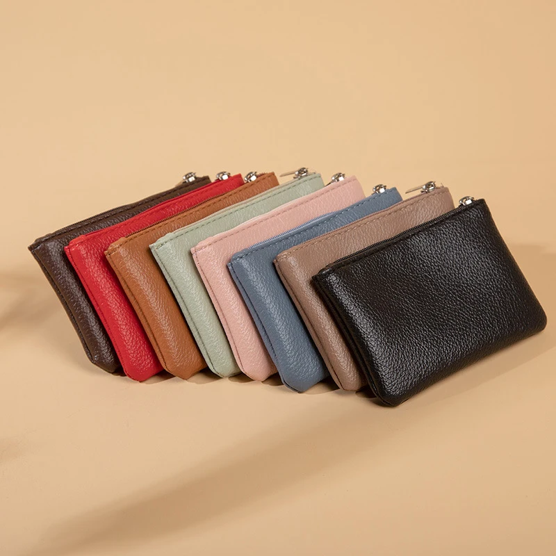 Women PU Leather Coin Purse Retro Litchi Pattern Zipper Pouch Mini Change Purses Unisex Solid Wallets Card Holder Storage Bag