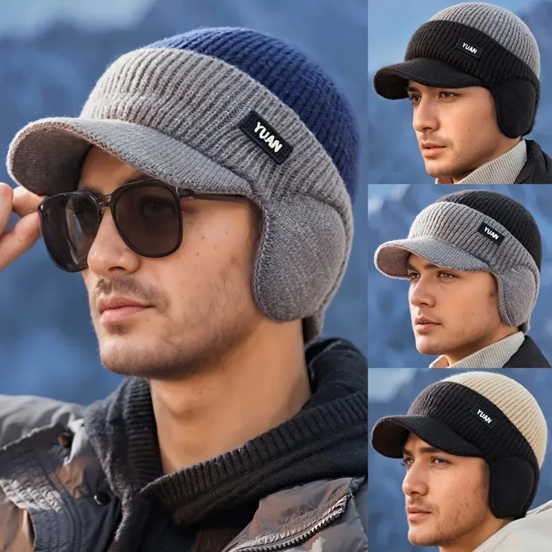 Dual-Tone Knit Baseball Cap - Outdoor Activities | Fashionable Dad Hat with Ear Protection | Perfect for Couples Hats for Men