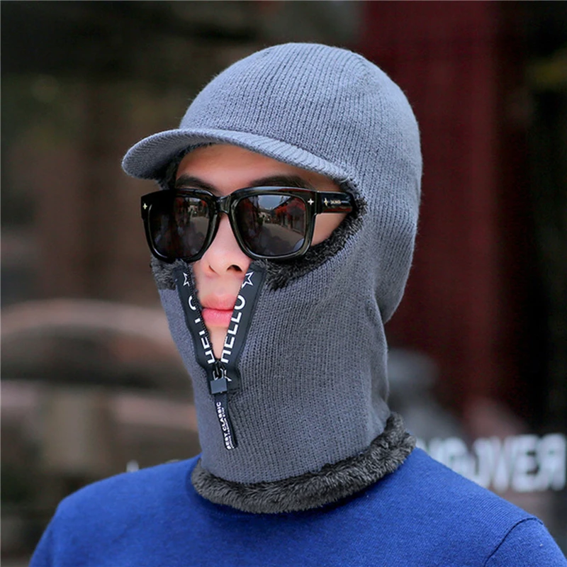 New Men Winter Warm Wool Hat Outdoor Ear Protection Hats Warm Thick Bicycle Knitted Capd Scarf Windproof Visors Cap - Image 5