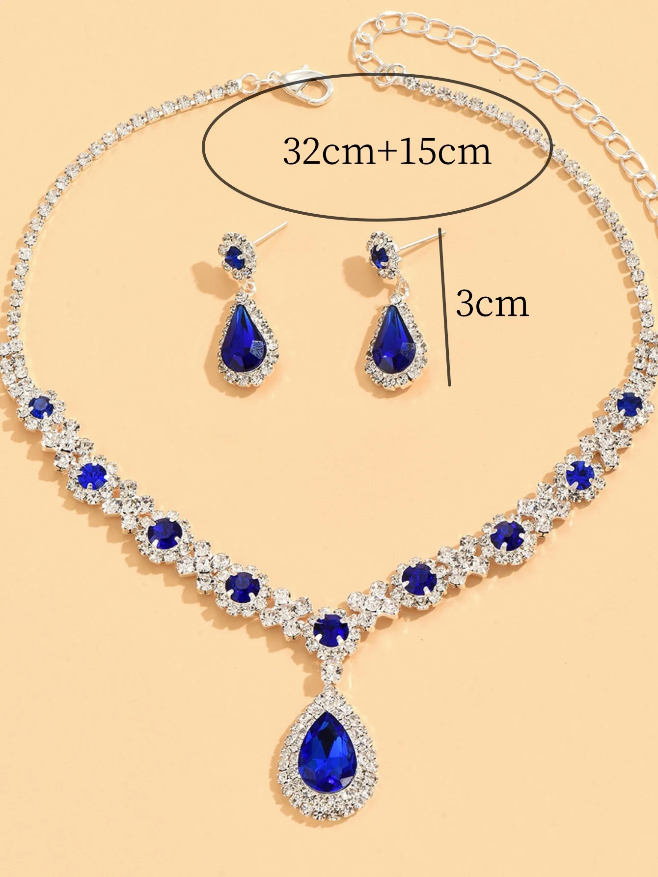 3 pieces of women's crystal droplet necklace with earrings set for wedding evening dress accessories - Image 6