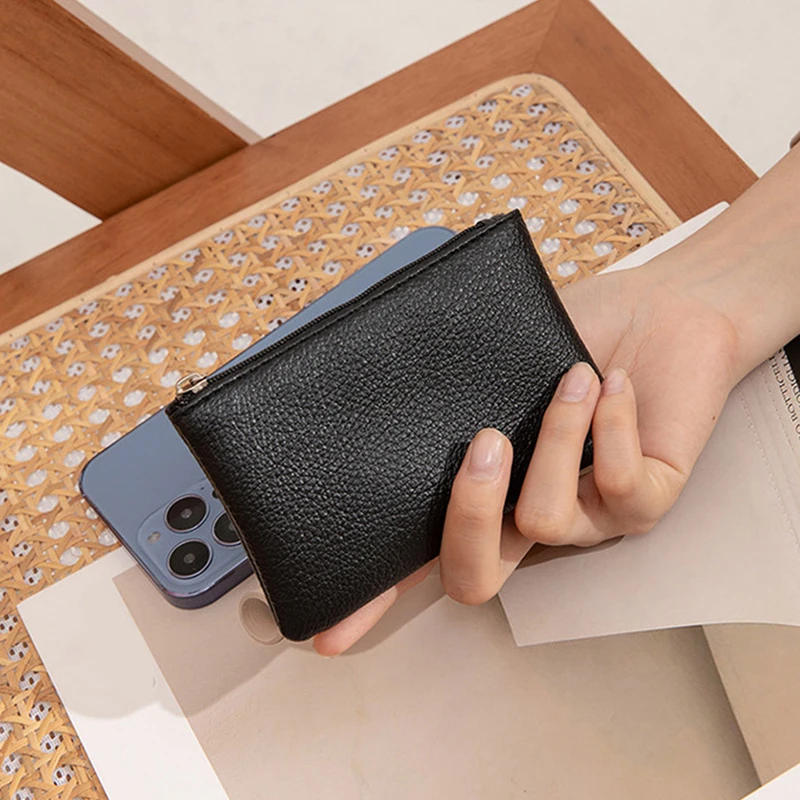 Women PU Leather Coin Purse Retro Litchi Pattern Zipper Pouch Mini Change Purses Unisex Solid Wallets Card Holder Storage Bag - Image 3