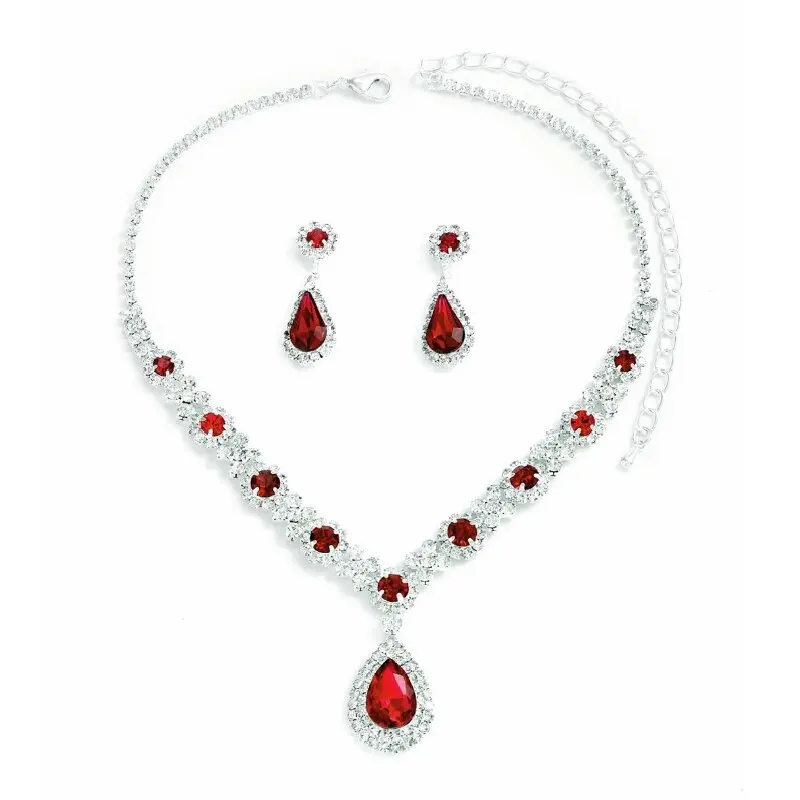 3 pieces of women's crystal droplet necklace with earrings set for wedding evening dress accessories - Image 5