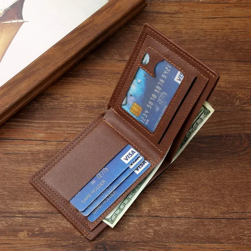 Men's leather short wallet thin wallet foldable minimalist soft leather wallet - Image 4