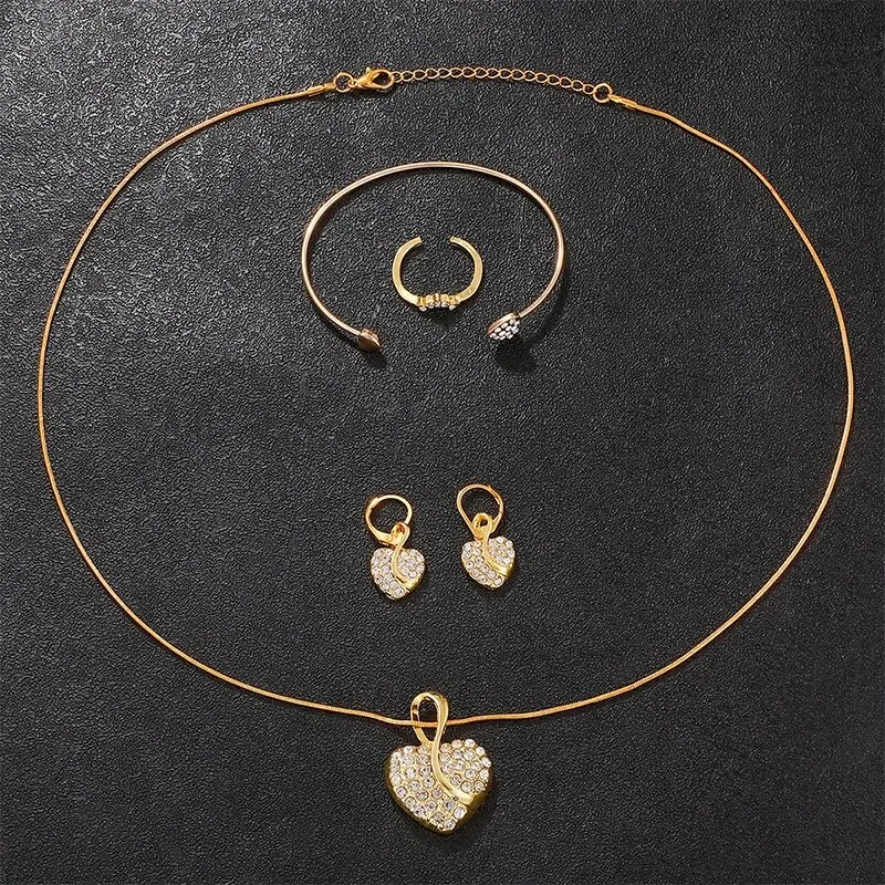 Women's Quartz Watch Gold Luxury Women Ring Necklace Earring Rhinestone Fashion Wristwatch Casual Ladies Watches Jewelry Set - Image 3