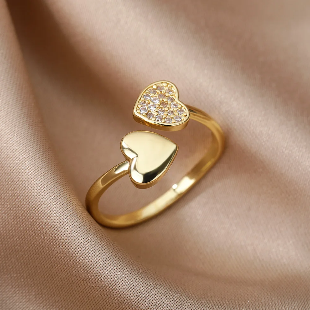 Zircon Geometric Heart Rings For Women Stainless Steel Gold Color Wedding Ring Luxury Aesthetic Jewlery Couple Gift 2025 - Image 4