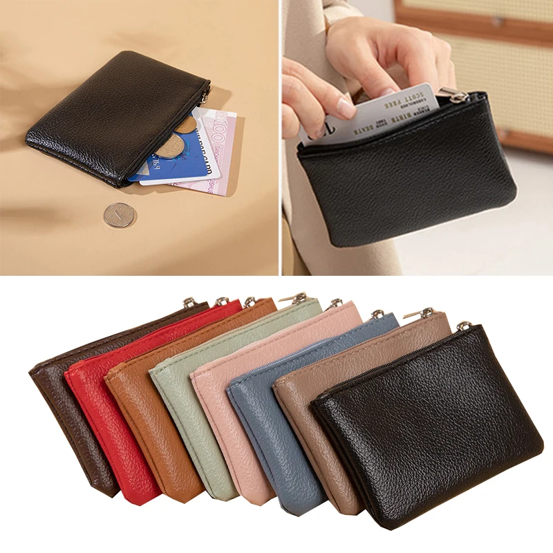 Women PU Leather Coin Purse Retro Litchi Pattern Zipper Pouch Mini Change Purses Unisex Solid Wallets Card Holder Storage Bag - Image 4
