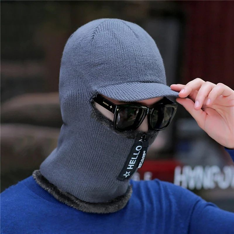 New Men Winter Warm Wool Hat Outdoor Ear Protection Hats Warm Thick Bicycle Knitted Capd Scarf Windproof Visors Cap - Image 4