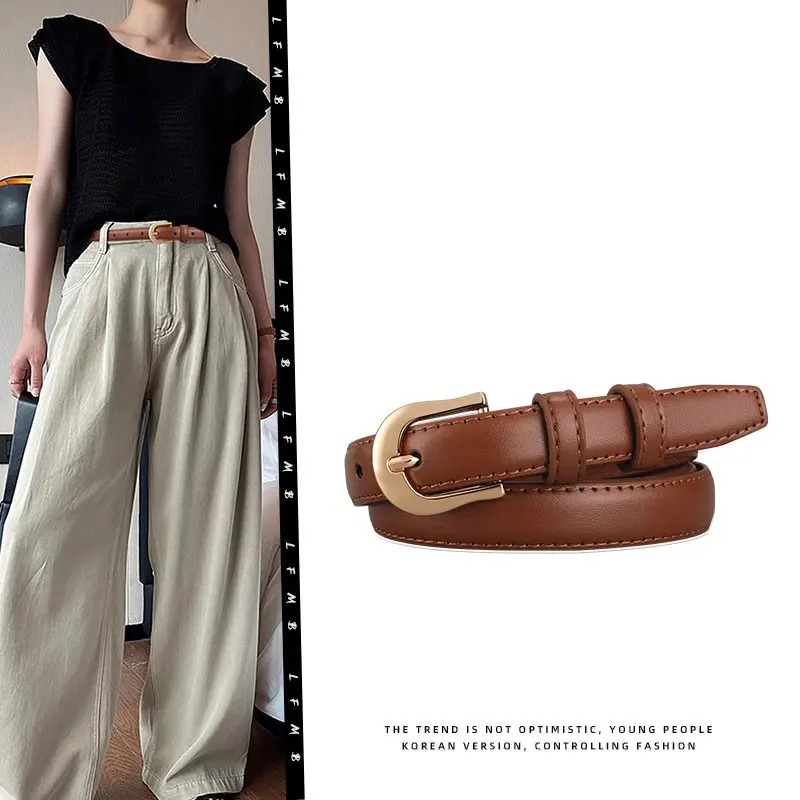 Belt Summer Brown Belt with Fine Matching Western Pants Simple and Versatile Belt 2024 New Fashion Decoration - Image 3