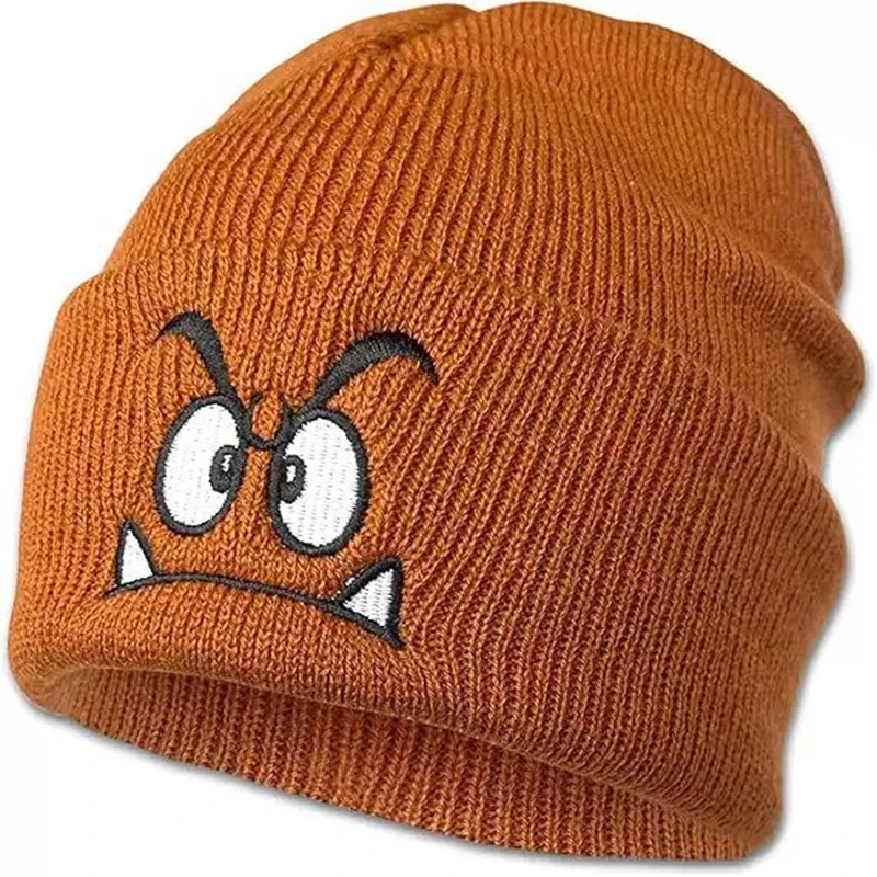 Angry expression embroidered knitted hat, warm woolen hat for men's and women's outdoor sports events in autumn and winter