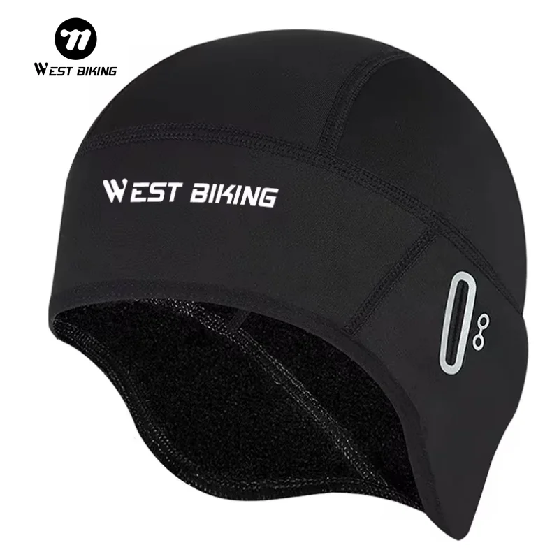 WEST BIKING Winter Fleece Cycling Cap Windproof Thermal Skull Cap Helmet Liner Running Skiing Motocycle Riding Men MTB Bike Hat
